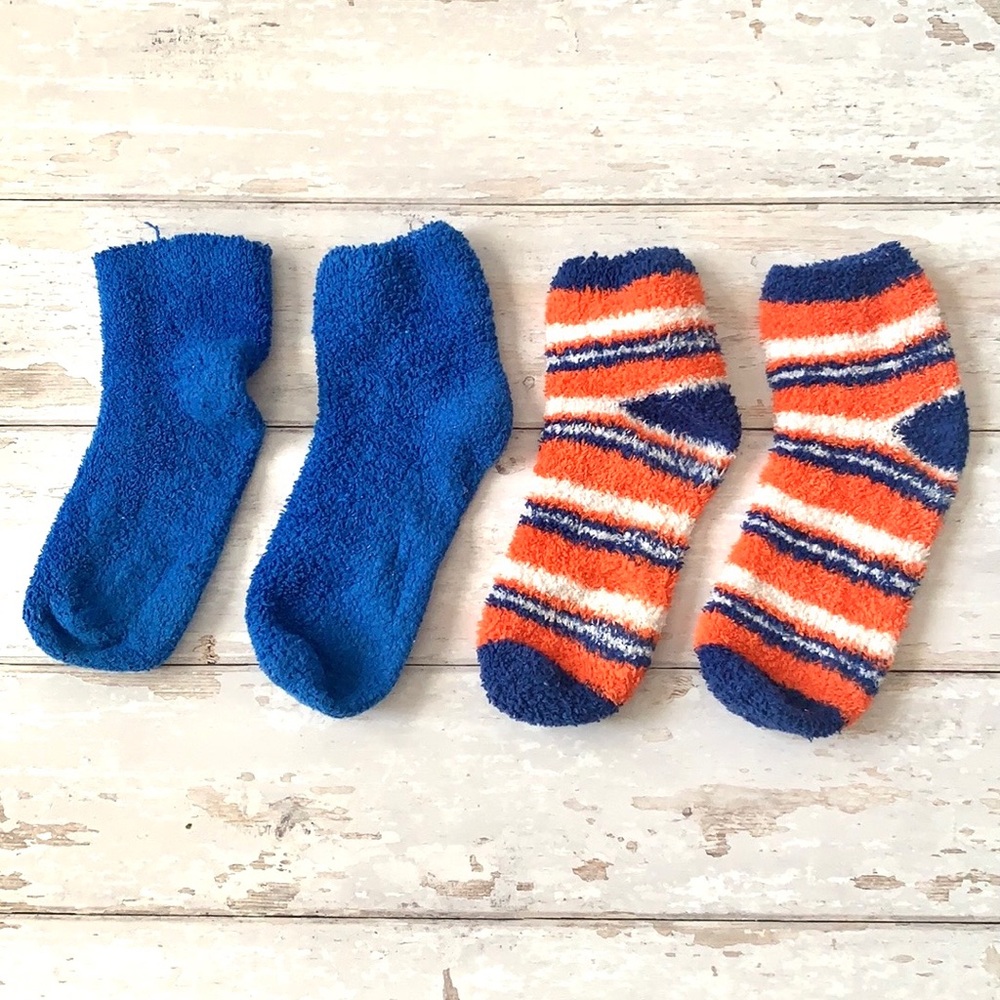 Unisex Fuzzy Slipper Socks Blue Orange Stripes Winter Cozy Wear Mens Womens OS